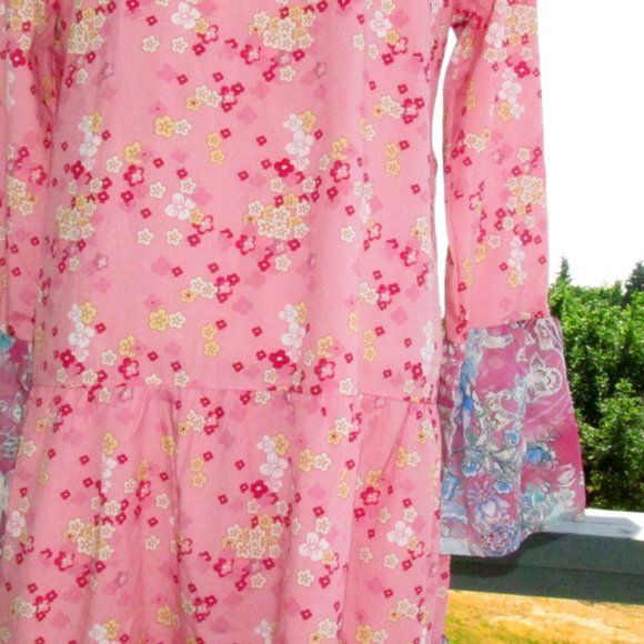 MATERNITY DRESS, M, NWT, BOHO PINK & BLUE FLORAL TIERED COMFORTABLE MIDI - Picture 7 of 8